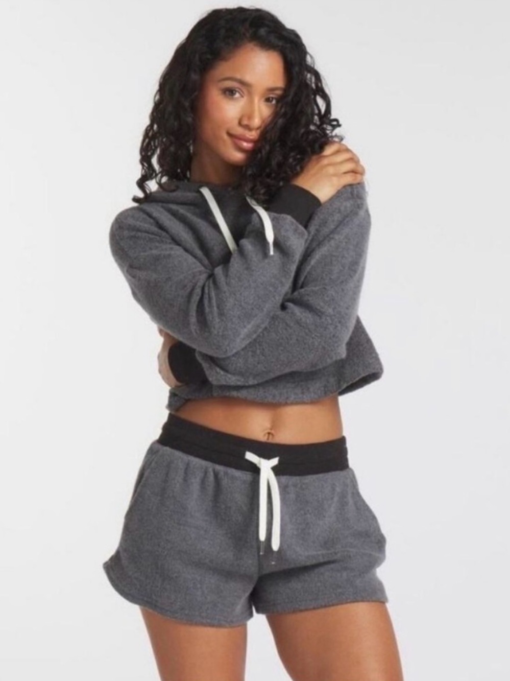 FEAT Blanketblend HazyBlack Gray Charcoal Crop Sweatshirt, Sweatpants, & Shorts